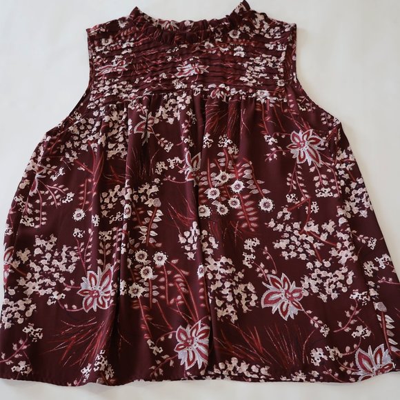 ANN TAYLOR LOFT Size 10 Maroon Beige Tan Skirt Blouse Set Sleeveless Career - Picture 9 of 14